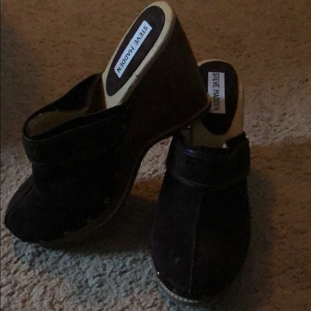 Brown, leather wedges/clogs.